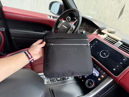 Prada Milano Black Nylon Saffiano Leather Messenger Bag view 4