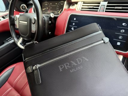 Prada Milano Black Nylon Saffiano Leather Messenger Bag view 5