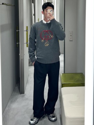 Gucci Interlocking G Red Web Grey Crewneck Sweater view 6