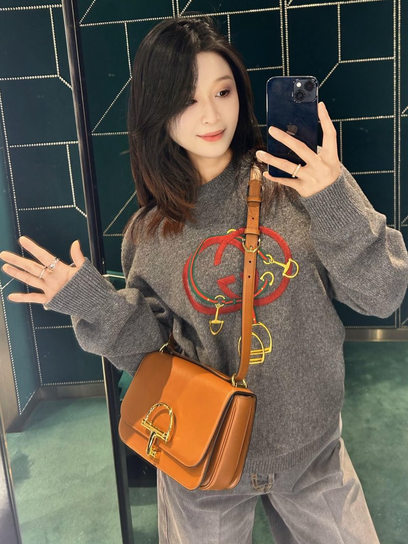 Gucci Interlocking G Red Web Grey Crewneck Sweater view