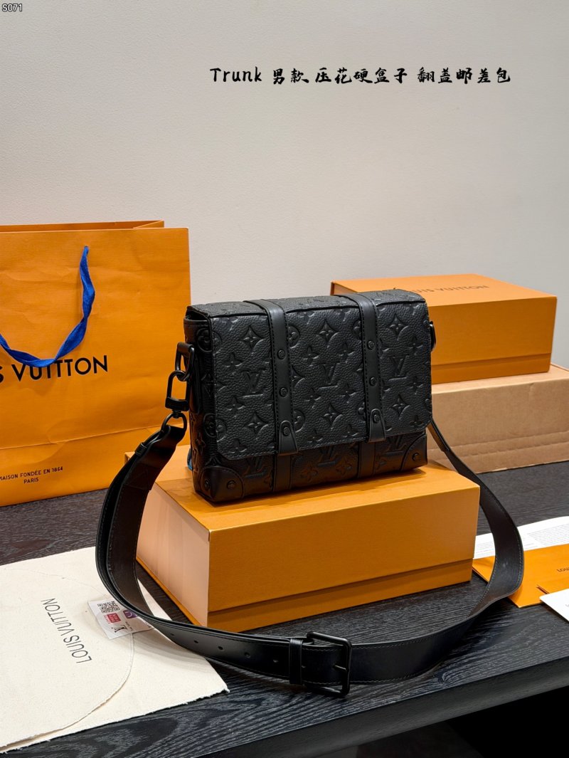 Louis Vuitton Trunk Embossed Messenger Bag Black