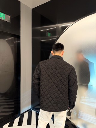 Black Quilted Bomber Jacket view 3