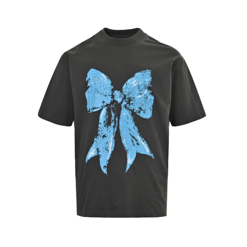 Black Oversized T-Shirt with Blue Distressed Bow Graphic view