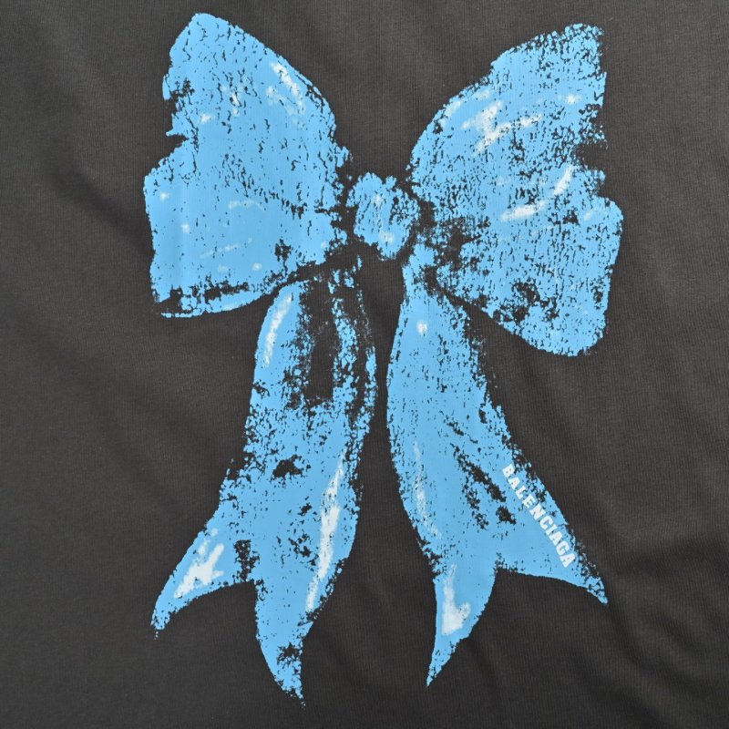 Black Oversized T-Shirt with Blue Distressed Bow Graphic view