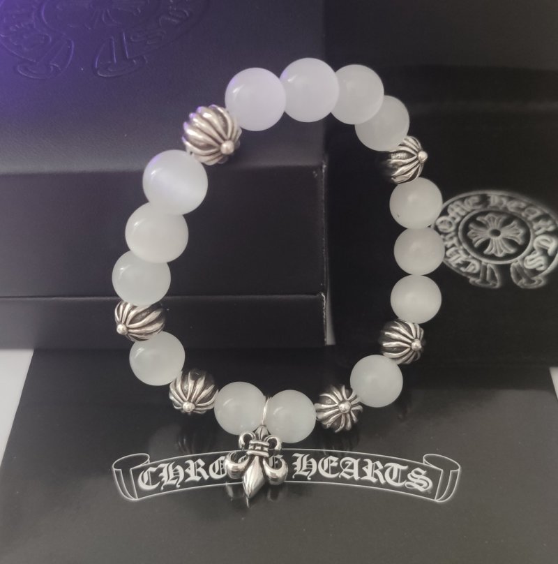 Chrome Hearts Cross Flower Silver Bead Tiger Eye Stone Bracelet