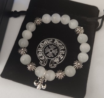 Chrome Hearts Cross Flower Silver Bead Tiger Eye Stone Bracelet view 4