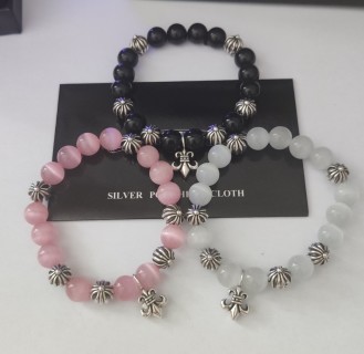 Chrome Hearts Cross Flower Silver Bead Tiger Eye Stone Bracelet view 8