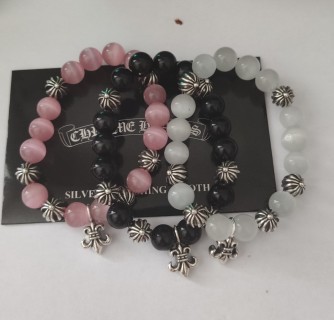 Chrome Hearts Cross Flower Silver Bead Tiger Eye Stone Bracelet view 9