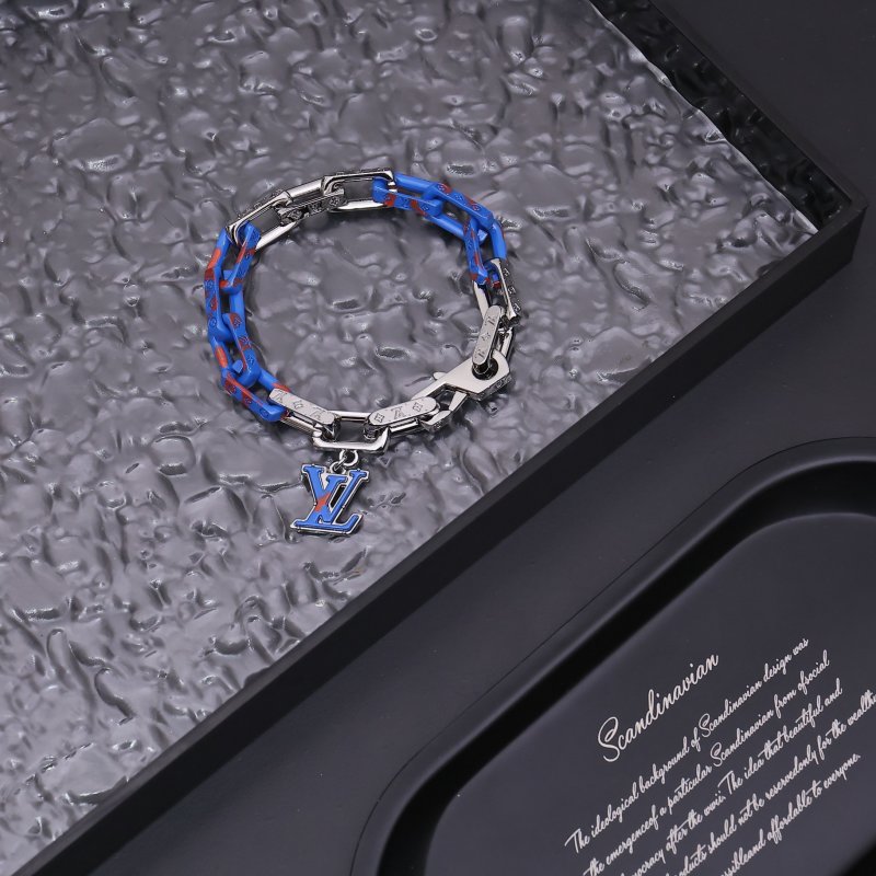 Louis Vuitton Acrylic & Metal Chain Link Bracelet Blue Red