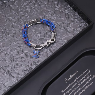 Louis Vuitton Acrylic & Metal Chain Link Bracelet Blue Red view 1