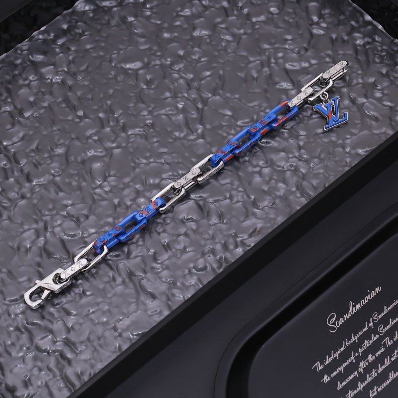Louis Vuitton Acrylic & Metal Chain Link Bracelet Blue Red view