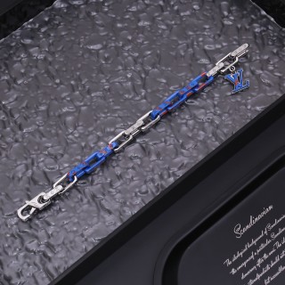 Louis Vuitton Acrylic & Metal Chain Link Bracelet Blue Red view 2