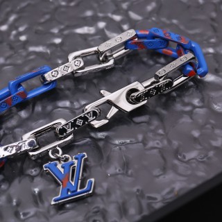 Louis Vuitton Acrylic & Metal Chain Link Bracelet Blue Red view 3