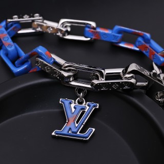 Louis Vuitton Acrylic & Metal Chain Link Bracelet Blue Red view 4
