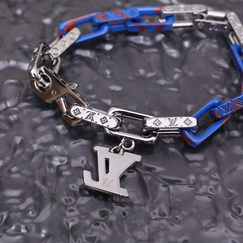 Louis Vuitton Acrylic & Metal Chain Link Bracelet Blue Red view
