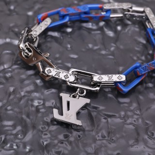 Louis Vuitton Acrylic & Metal Chain Link Bracelet Blue Red view 5
