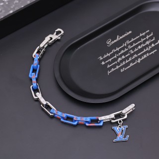 Louis Vuitton Acrylic & Metal Chain Link Bracelet Blue Red view 6