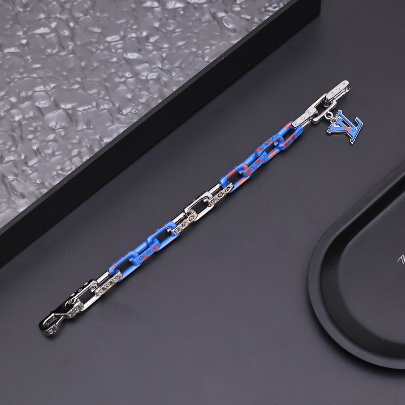 Louis Vuitton Acrylic & Metal Chain Link Bracelet Blue Red view