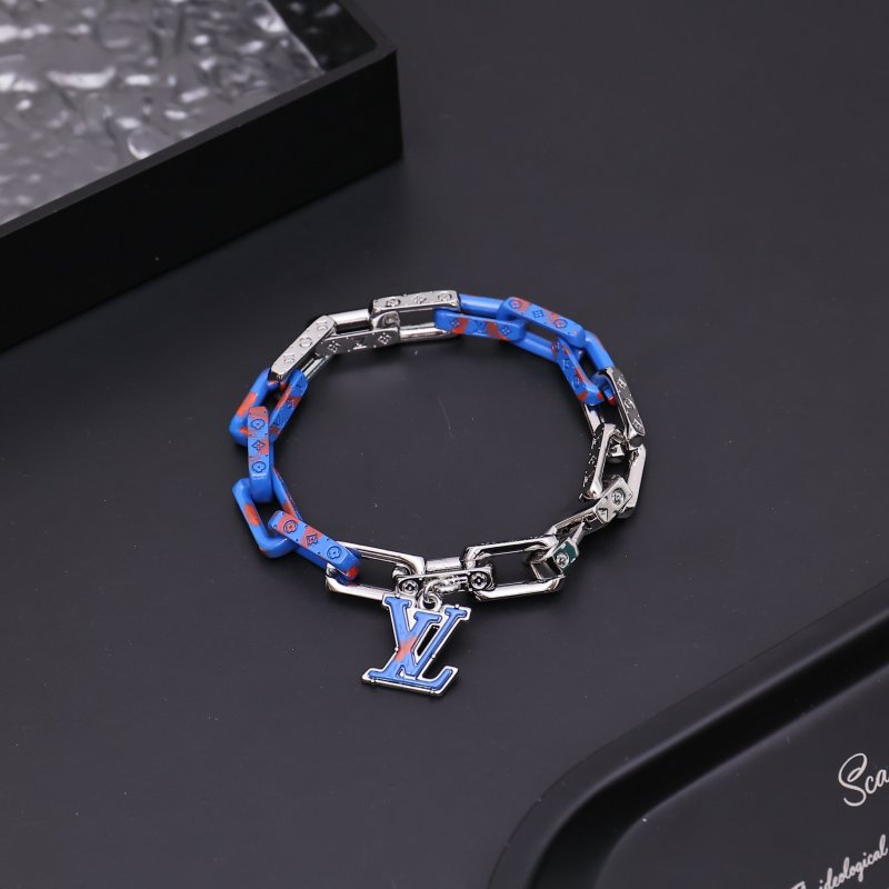 Louis Vuitton Acrylic & Metal Chain Link Bracelet Blue Red view