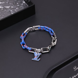 Louis Vuitton Acrylic & Metal Chain Link Bracelet Blue Red view 8