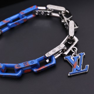 Louis Vuitton Acrylic & Metal Chain Link Bracelet Blue Red view 9