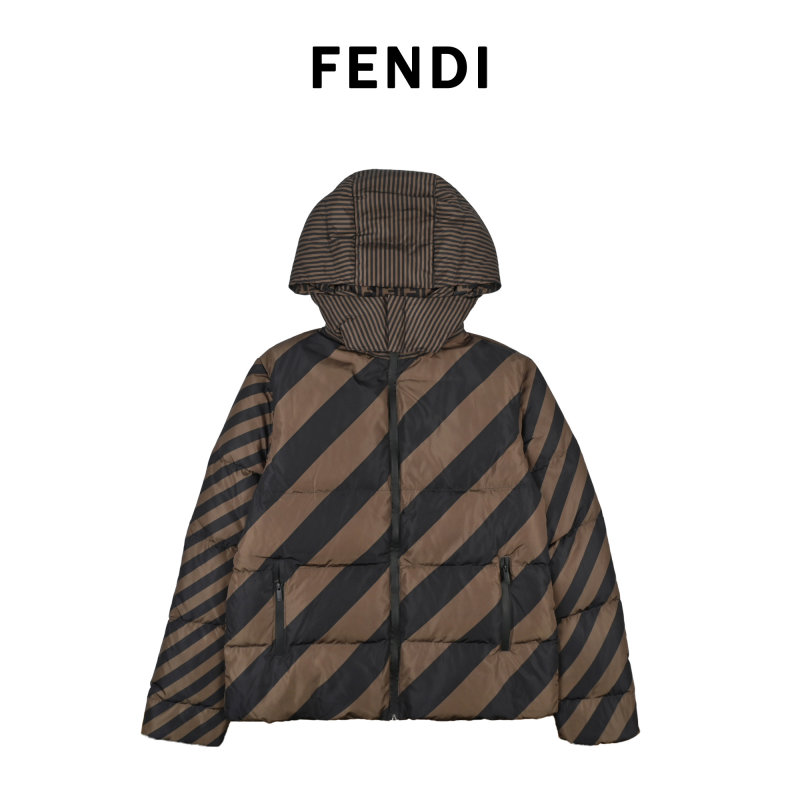 Fendi FF Stripe Brown Down Jacket view
