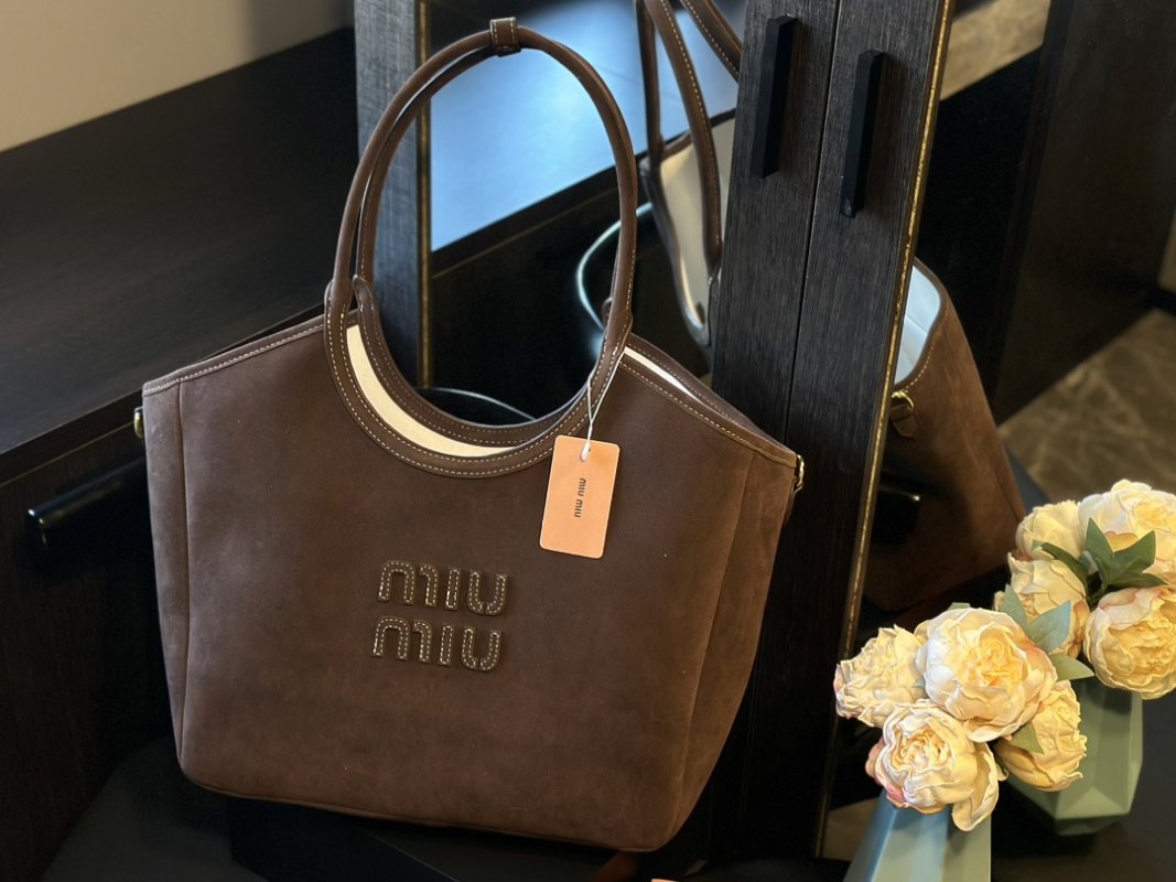 Miu Miu Suede Tote Bag Brown