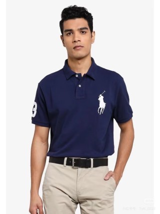Polo Ralph Lauren Navy Polo Shirt with White Pony Logo view 2