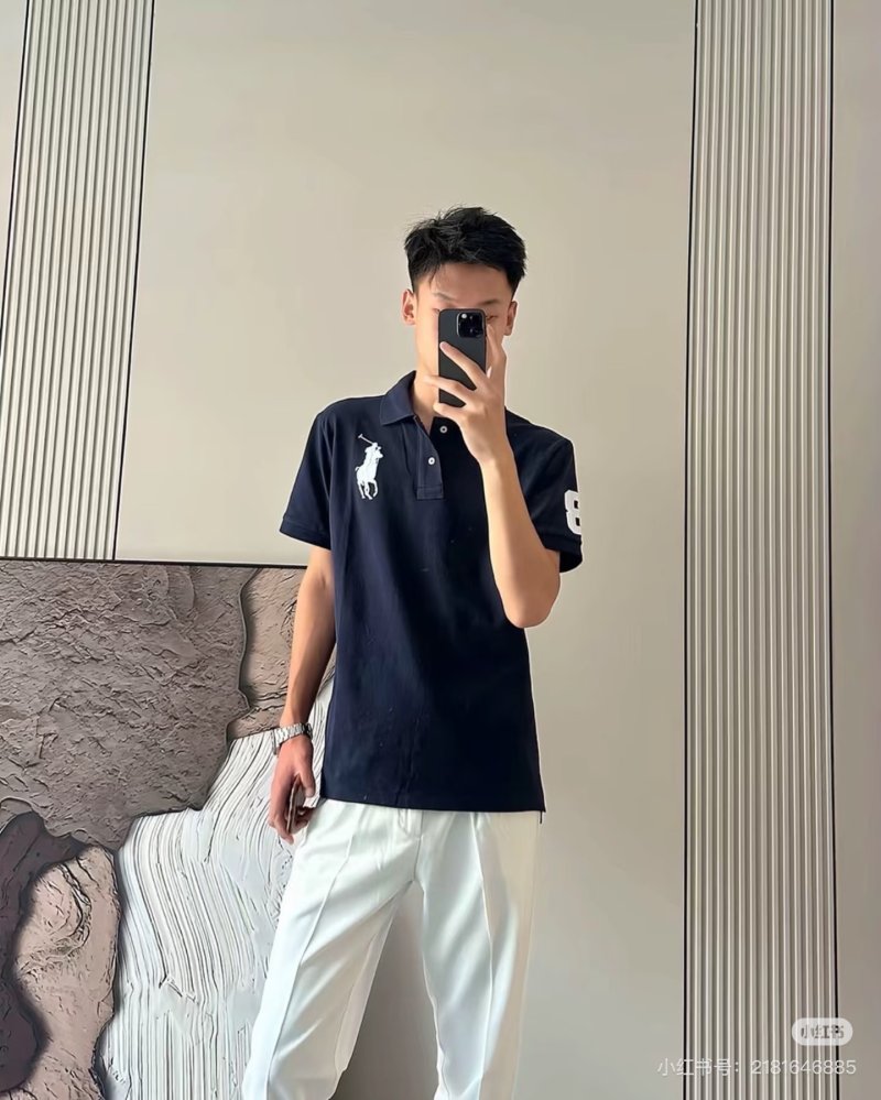 Polo Ralph Lauren Navy Polo Shirt with White Pony Logo view