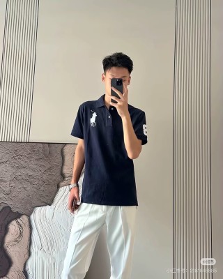 Polo Ralph Lauren Navy Polo Shirt with White Pony Logo view 3