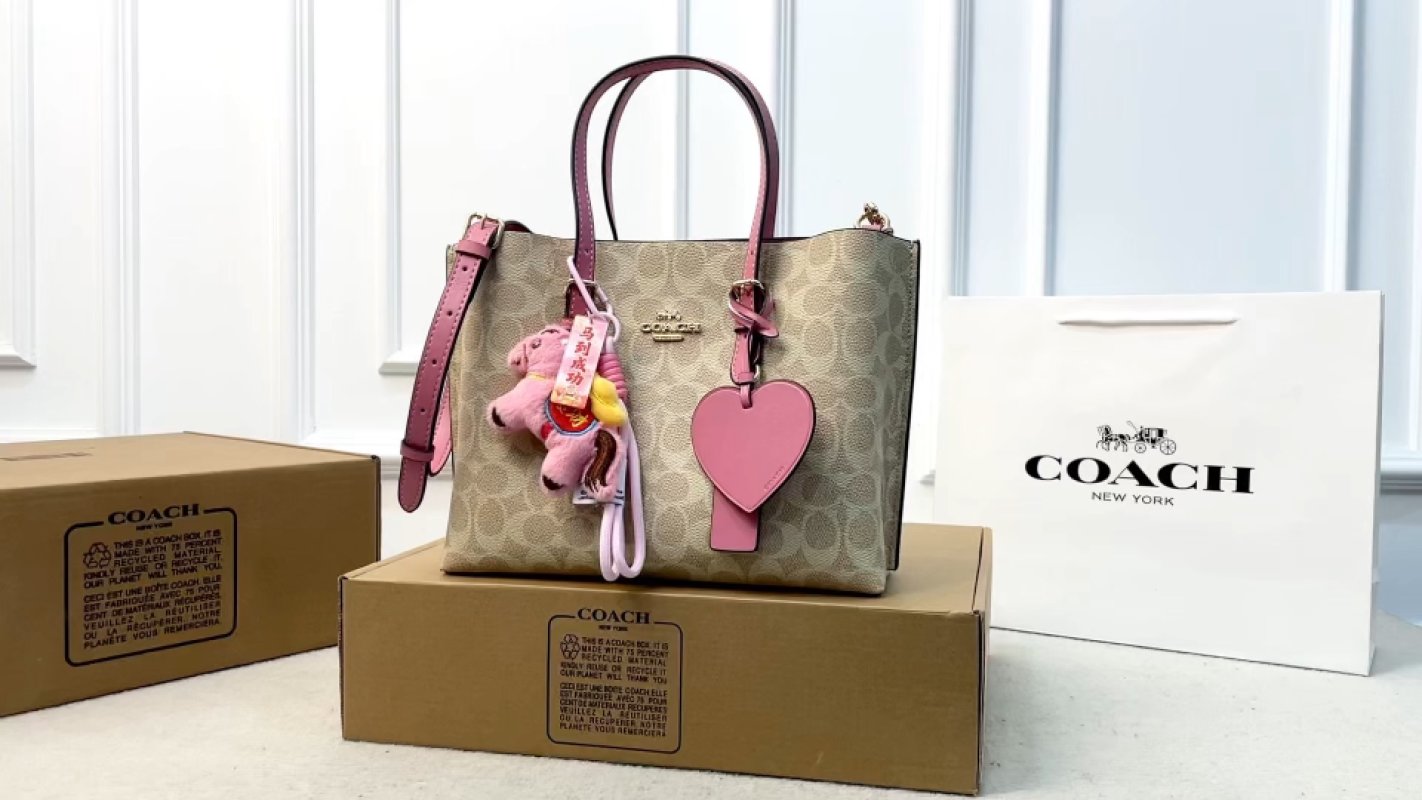 Coach Signature Canvas Tote Bag Beige Pink