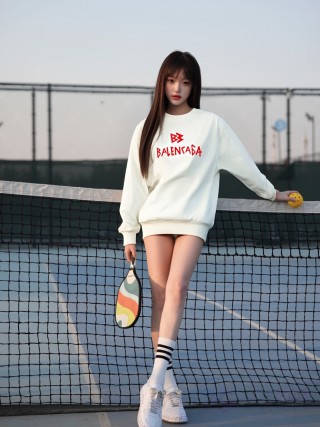 Balenciaga Red Logo Cream Oversized Hoodie view 2