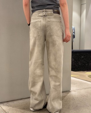 Loewe Anagram Embroidered Wide-Leg Cream Jeans view 1