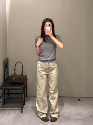 Loewe Anagram Embroidered Wide-Leg Cream Jeans view 2