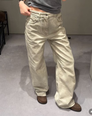 Loewe Anagram Embroidered Wide-Leg Cream Jeans view 4