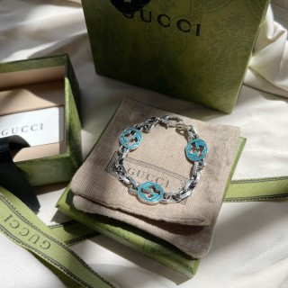 Gucci Double G Enamel Link Bracelet - Silver & Turquoise view 2
