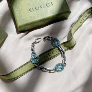 Gucci Double G Enamel Link Bracelet - Silver & Turquoise view 3