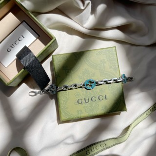 Gucci Double G Enamel Link Bracelet - Silver & Turquoise view 4