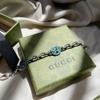 Gucci Double G Enamel Link Bracelet - Silver & Turquoise view 5