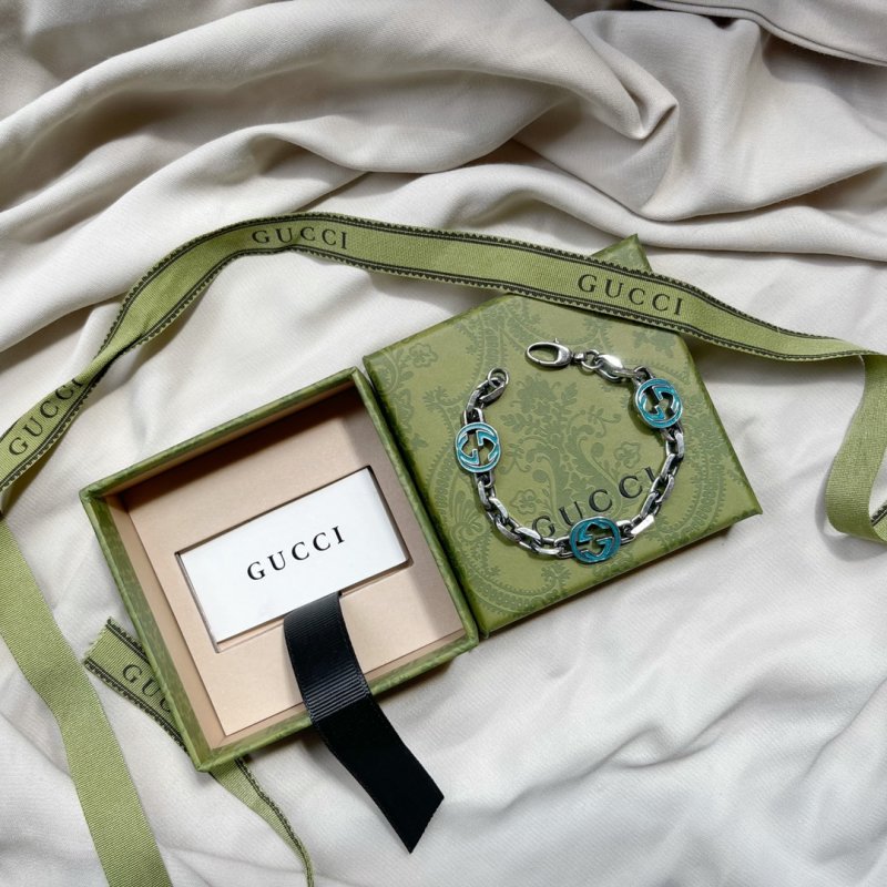 Gucci Double G Enamel Link Bracelet - Silver & Turquoise view