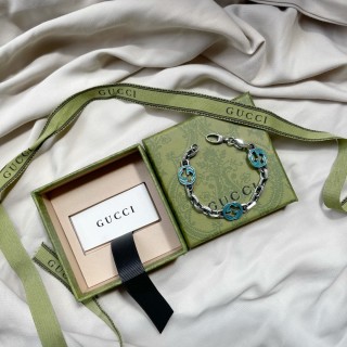 Gucci Double G Enamel Link Bracelet - Silver & Turquoise view 8