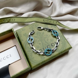 Gucci Double G Enamel Link Bracelet - Silver & Turquoise view 9