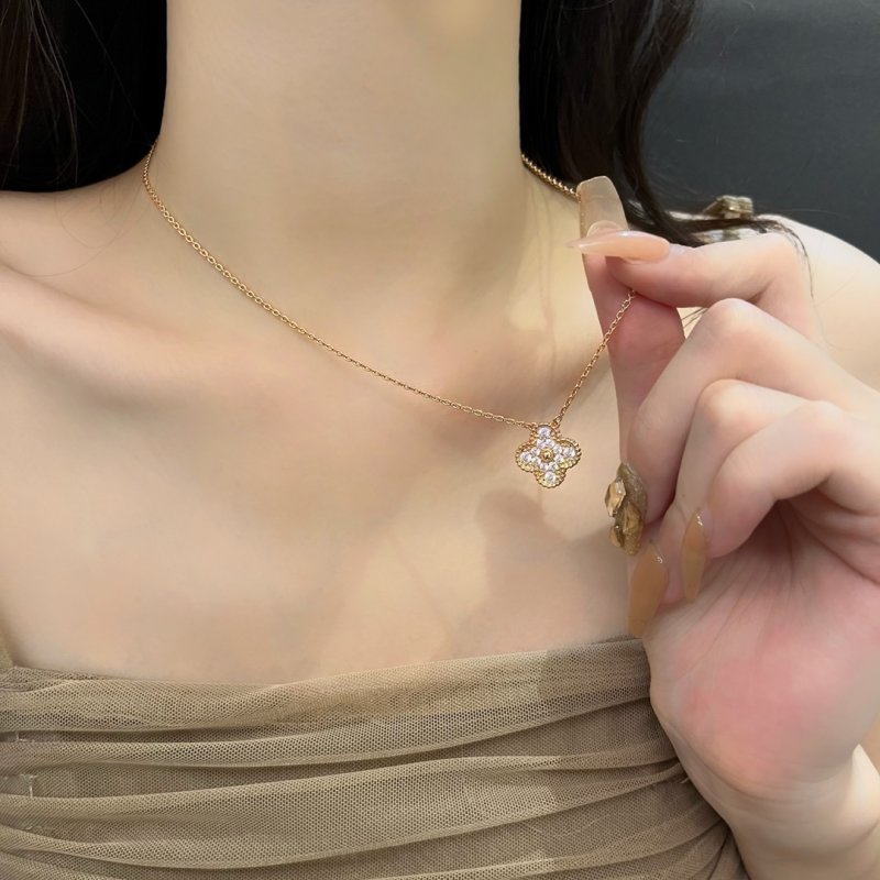 Rose Gold Clover Crystal Pendant Necklace view