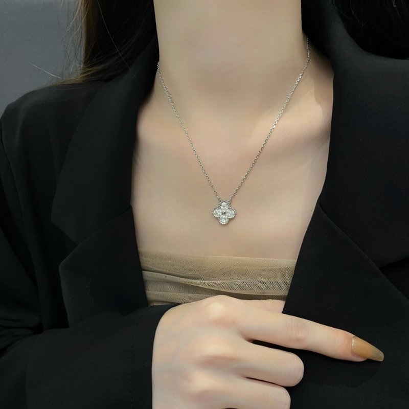 Rose Gold Clover Crystal Pendant Necklace view