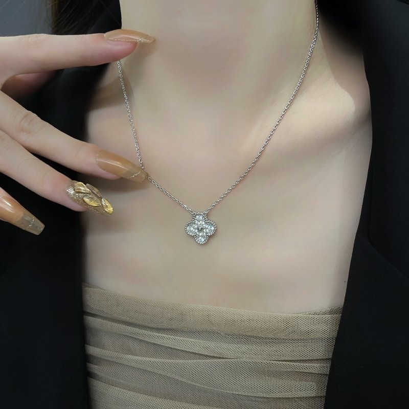 Rose Gold Clover Crystal Pendant Necklace view