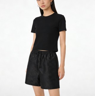Black Nylon Shorts with Drawstring Waist view 1