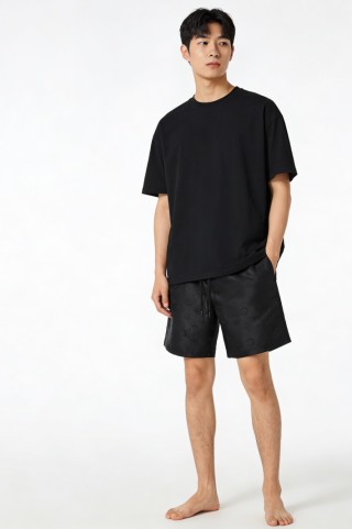 Black Nylon Shorts with Drawstring Waist view 2