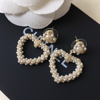 Chanel Pearl Heart Drop Earrings Gold view 3