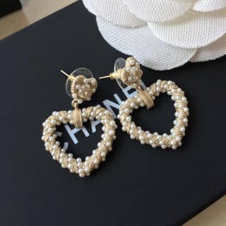 Chanel Pearl Heart Drop Earrings Gold view 4