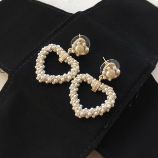 Chanel Pearl Heart Drop Earrings Gold view 5